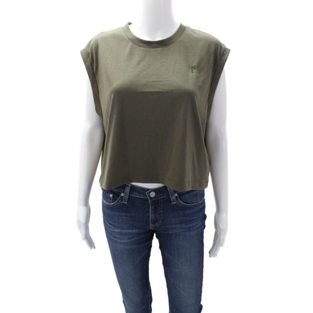 PE Nation Women's Round Neck Sleeveless Boxy Cropped Top Olive Green Size M